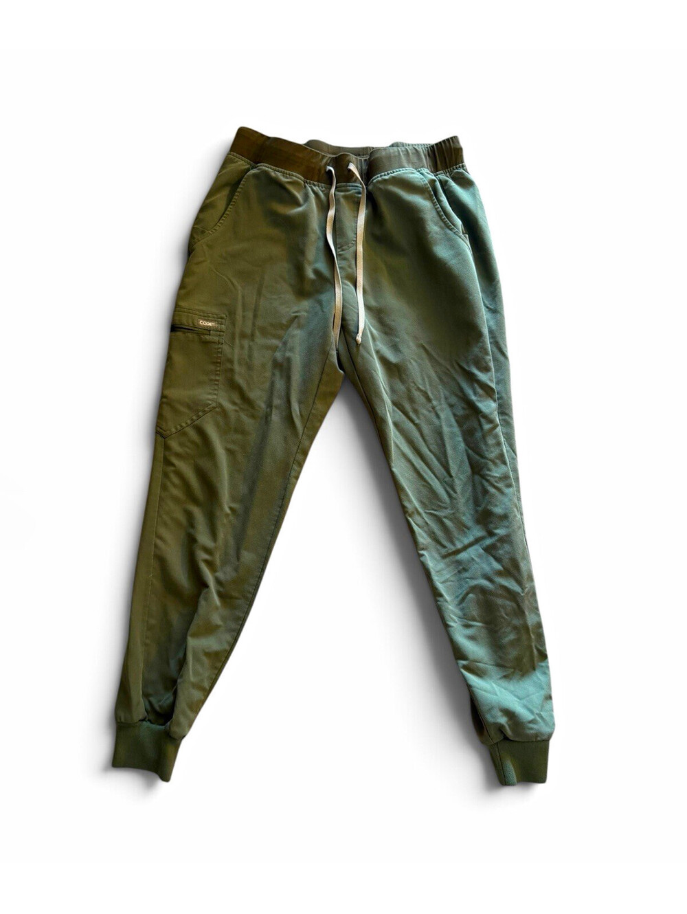 CODE  Green Jogger Scrub Pants Size L Solid Polyester Drawstring Elastic Waist
